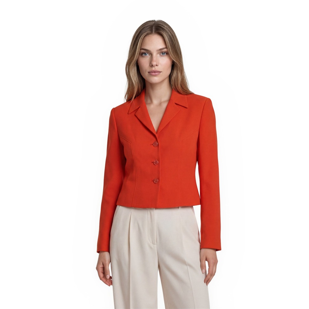 Dana Buchman 100% Silk Blazer Women's Size‎ 8 Orange Three Button Tailored Lined
